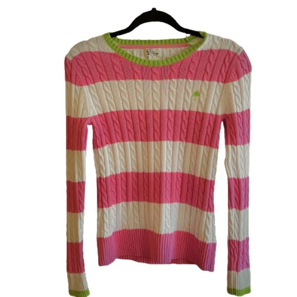 Lilly Pulitzer pink & white striped cable knit 100% cotton sweater - Picture 6 of 13